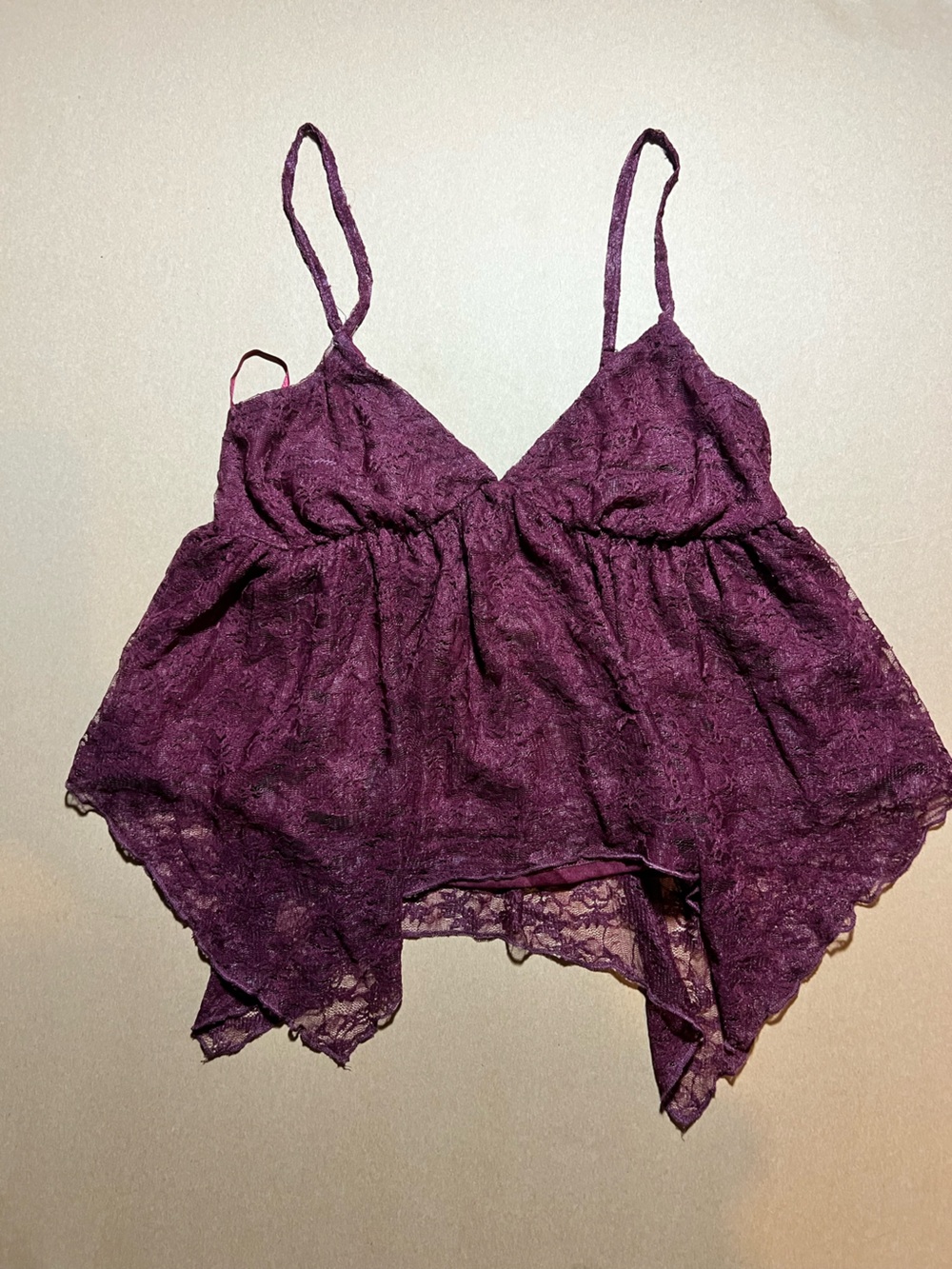 Women's Lace Handkerchief Cami in Deep Plum